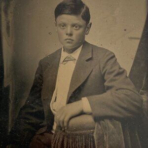 1800s Ferro Tintype Young Man in a Suit Serious Look at Studio Portrait